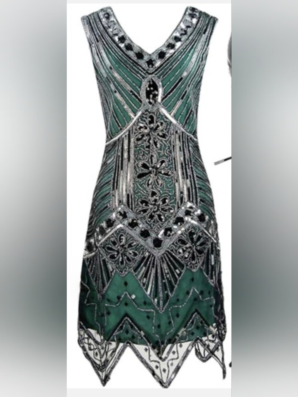 NWOT Embellished Green Beaded V-Neck Flapper Dress Halloween Costume